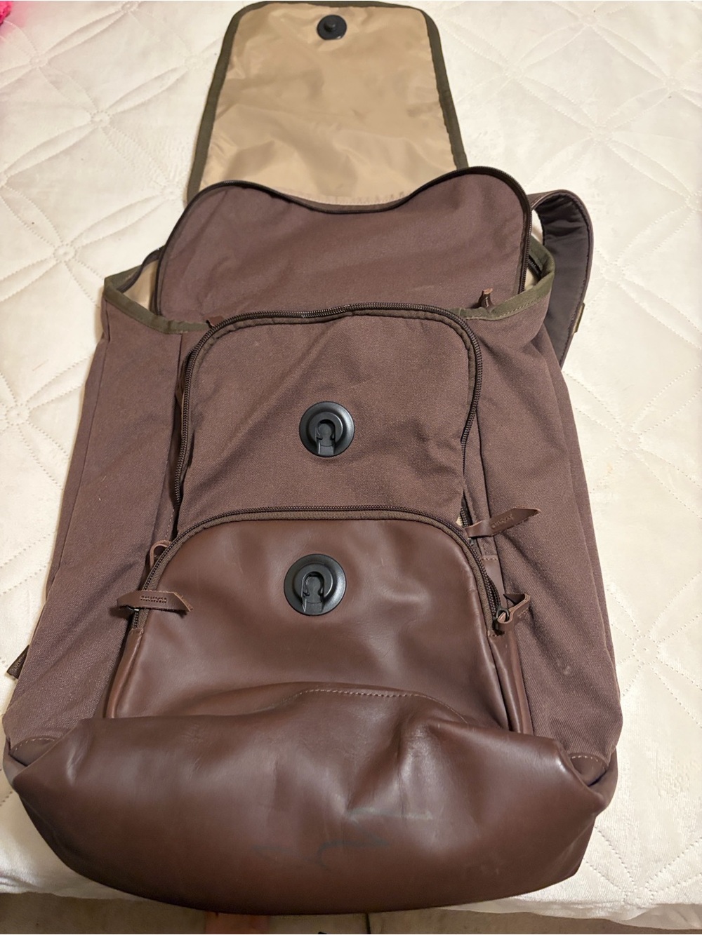 Men's Brown Canvas & Leather Backpack - Casual Daypack
